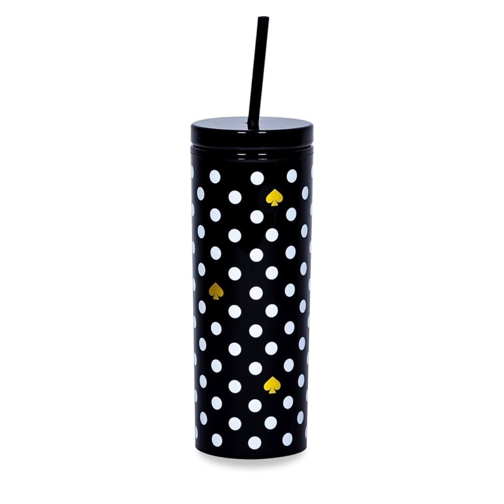 kate spade new york Insulated Tumbler with Reusable Straw, Black 24 Ounce (new)